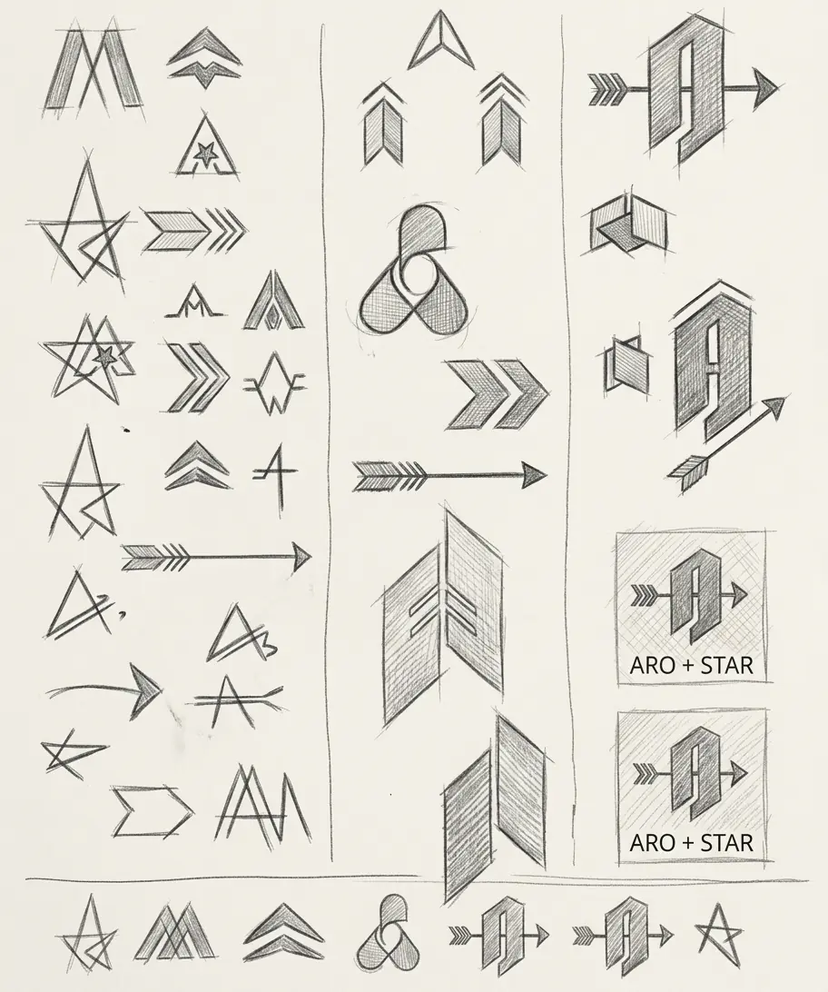 ARO+STAR identity and logo sketches