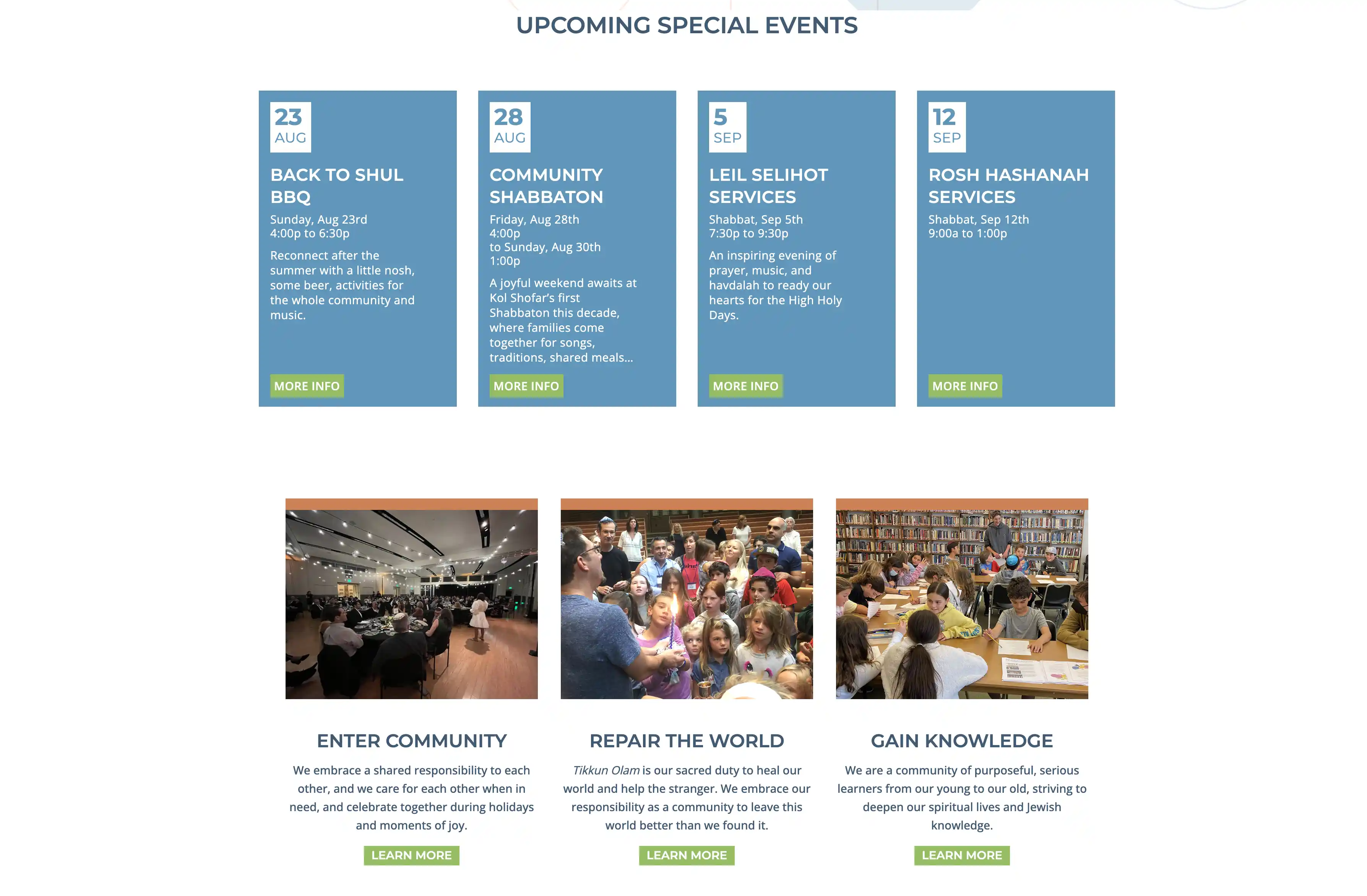 Kol Shofar responsive website redesign, homepage layout and visual identity