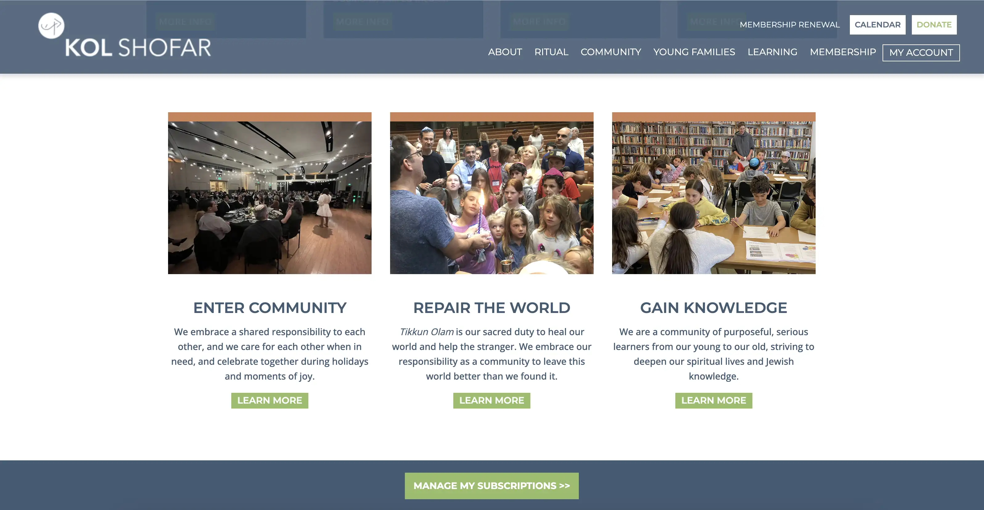 Kol Shofar responsive website redesign, content page 2